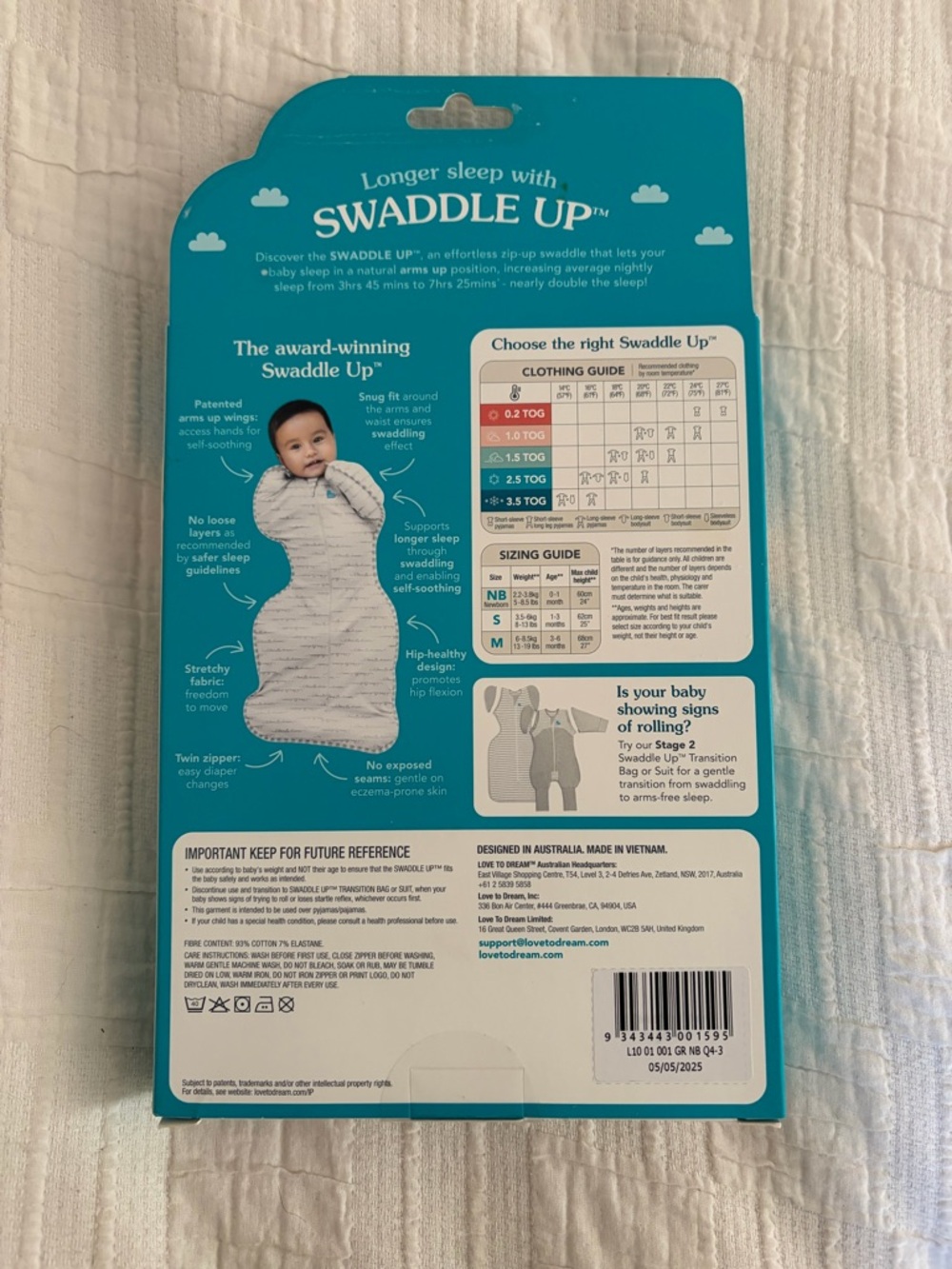 NIB Love To Dream Swaddle Up Stage 1 Stretch Cotton Swaddle - Grey - Picture 2 of 3